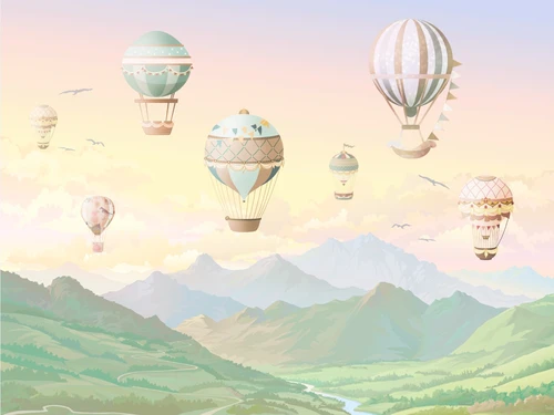 шары, HD, горы, детские, долина, зеленые, желтые, розовые