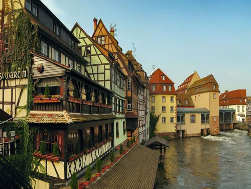 деревня, франция, дома, коричневые, желтые