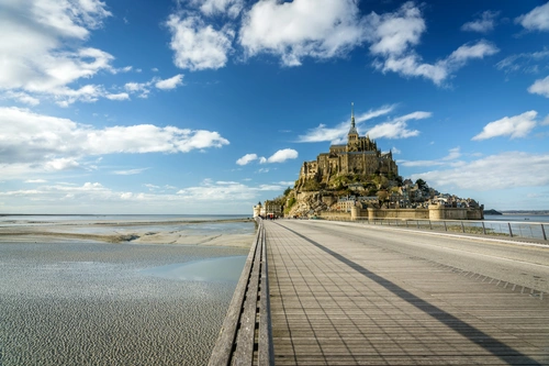 дорога, замок, берег, франция, бежевые, серые, коричневые, синие