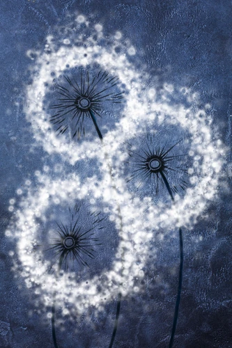 одуванчики, рисунок, синие, белые