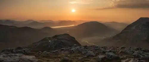 холмы, рассвет, туман, желтые, темные, природа, черные