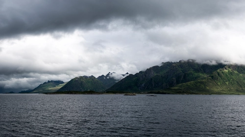 облака, горы, лес, остров, белые, зеленые