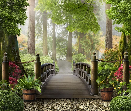 мост, мостик, лес, парк, деревья, растительность, зелень, зеленые, коричневые