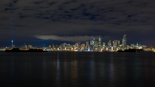 ночь, город, берег, вода, черные, желтые