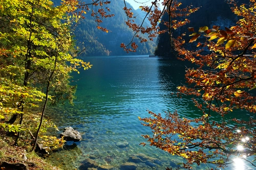 озеро, горы, природа, осень, зеленые, синие, желтые