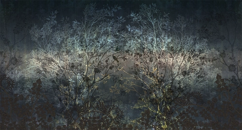 ветви, деревья, птицы, цветы, темные, черные, желтые, голубые, HD