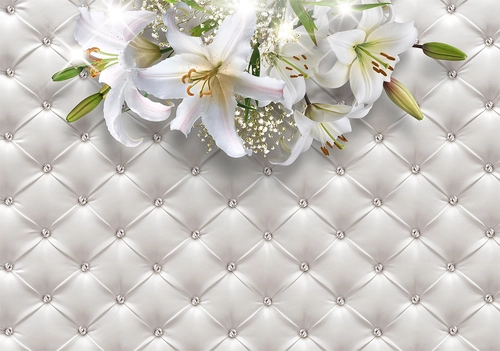 цветы, лилии, узоры, стразы, лепестки, белые