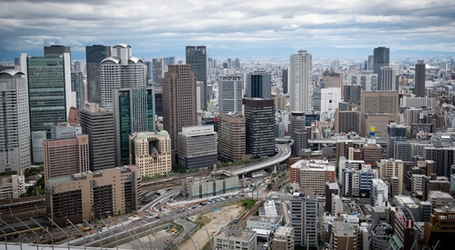 небоскребы, тучи, город, япония, серые, белые