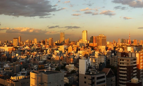 небоскребы, город, архитектура, япония, желтые, коричневые