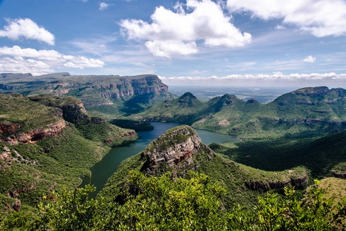 каньон, природа, зеленые, скалы, деревья, голубые
