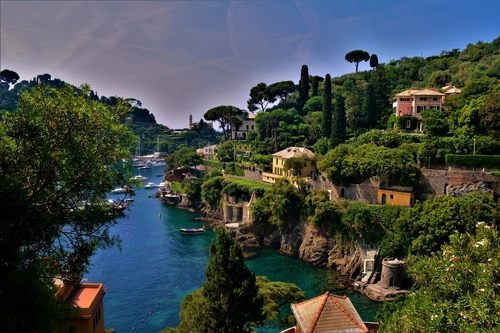 река, город, италия, лес, деревья, зеленые, синие, коричневые