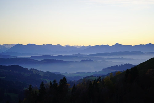 небо, горы, холмы, лес, деревья, голубые, зелёные