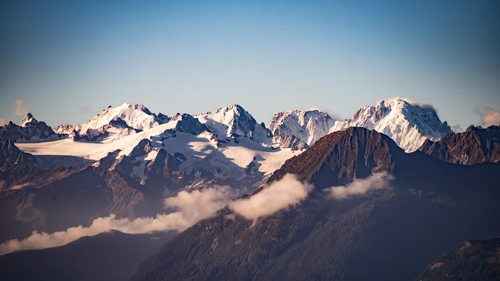 небо, горы, снег, туман, голубые, белые, коричневые
