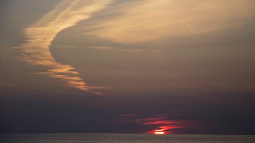 облака, закат, оранжевые, серые, красные