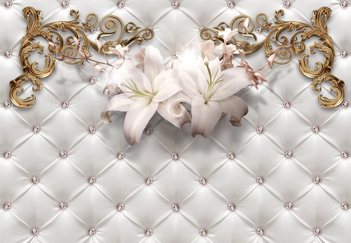 растения, цветы, лилии, узоры, стразы, розовые, бежевые