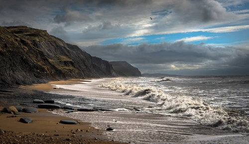 волны, скалы, берег, океан, коричневые, белые