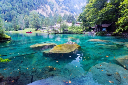 камни, озеро, природа, швейцария, лес, зеленые, бирюзовые, серые, синие