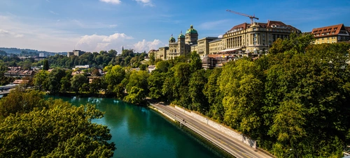 река, город, набережная, лес, парк, панорама, зеленые