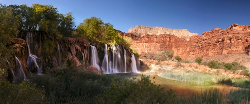 панорама, горы, парк, водопад, зеленые, синие