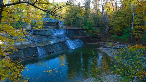 бирюзовые, зеленые, водопад, лес, природа