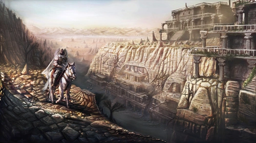 скалы, город, фантастика, белые, серые, бежевые