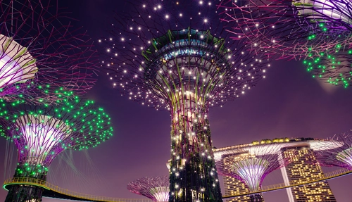 парк, ночь, гирлянда, темные, красные, зеленые