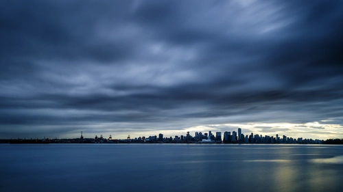 тучи, облака, город, небоскребы, темные