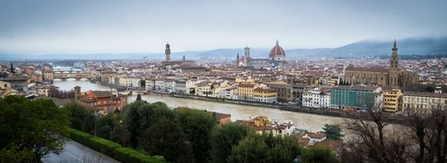 город, река, панорама, дома, серые, коричневые