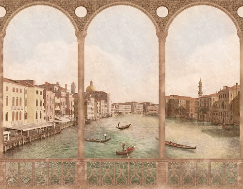 Венеция, лодки, люди, город, дома, колонны, арки, вода, река, берег, набережная, бежевые