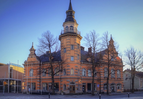 здание, улица, город, бежевые, серые, синие, финляндия