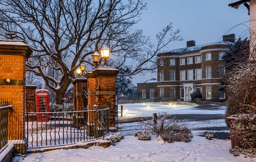 зима, вечер, англия, коричневые, белые, голубые