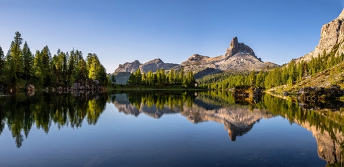 небо, горы, озеро, деревья, отражение, голубые, зелёные