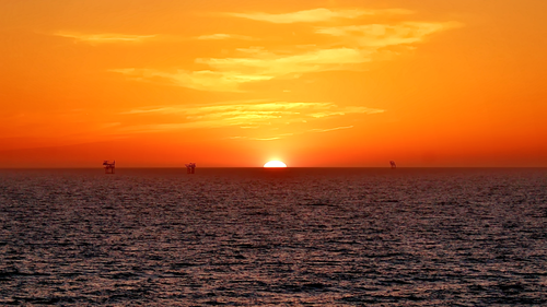 закат, горизонт, океан, солнце, оранжевые