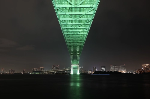 мост, река, ночь, япония, темные, черные, зеленые