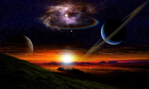 планеты, галактика, космос, черные, красные, желтые