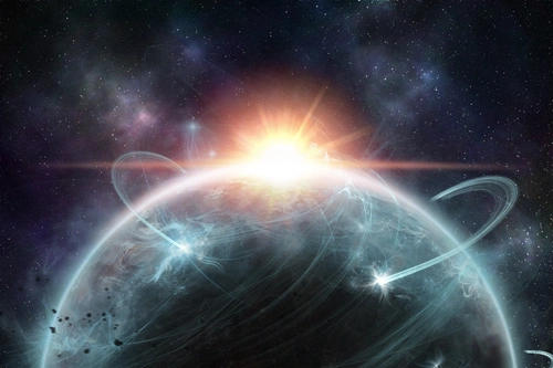 космос, планета, свет, чёрные, голубые, серые