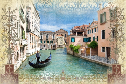 Венеция, лодки, люди, город, дома, вода, река, берег, набережная, бежевые