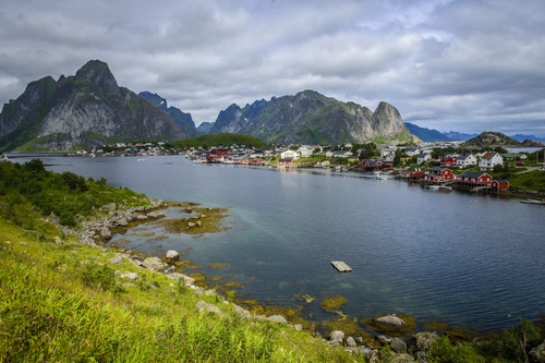 норвегия, остров, океан, серые, зеленые, коричневые, природа