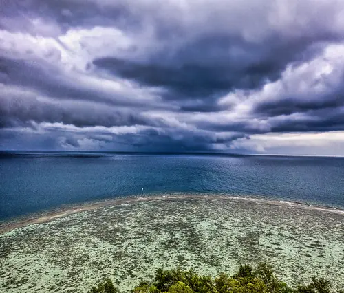 море, вода, пляж, океан, зелень, деревья, тучи, синие