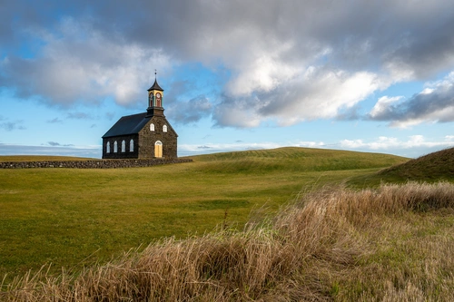 холмы, церковь, зеленые, религия, храм, черные