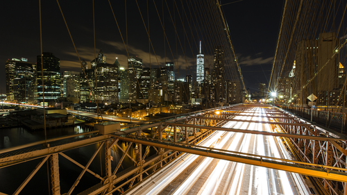 ночь, огни, мост, река, темные, желтые