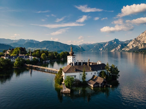 город, остров, озеро, церковь, архитектура, зеленые, синие, коричневые