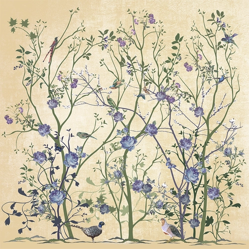 деревья, птицы, цветы, желтые, синие, HD