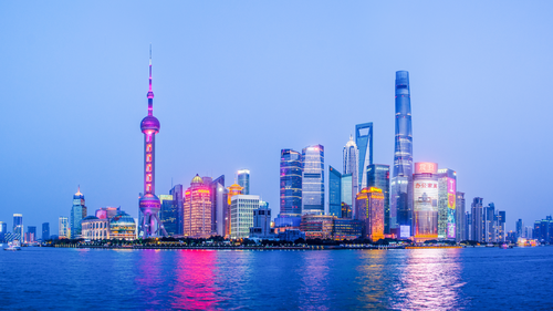 закат, город, огни, река, голубые, синие, фиолетовые