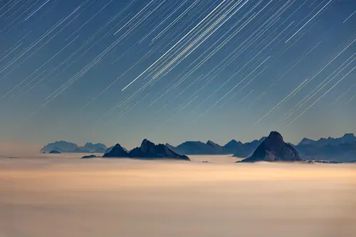 небо, горы, туман, дымка, синие, бежевые