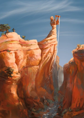 арт, фэнтези, рисунок, каньон, коричневые, голубые