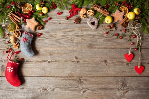 печенье, праздник, ветвь, ель, красные, коричневые