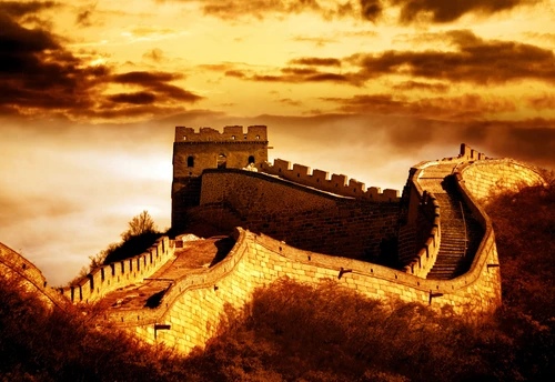 стена, китай, азия, туман, закат, коричневые, желтые, белые