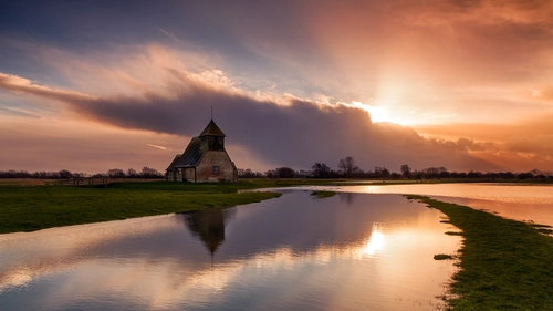 дом, река, луг, лес, зеленые