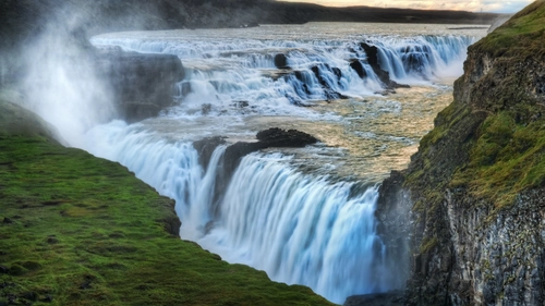 водопад, река, природа, белые, серые, синие